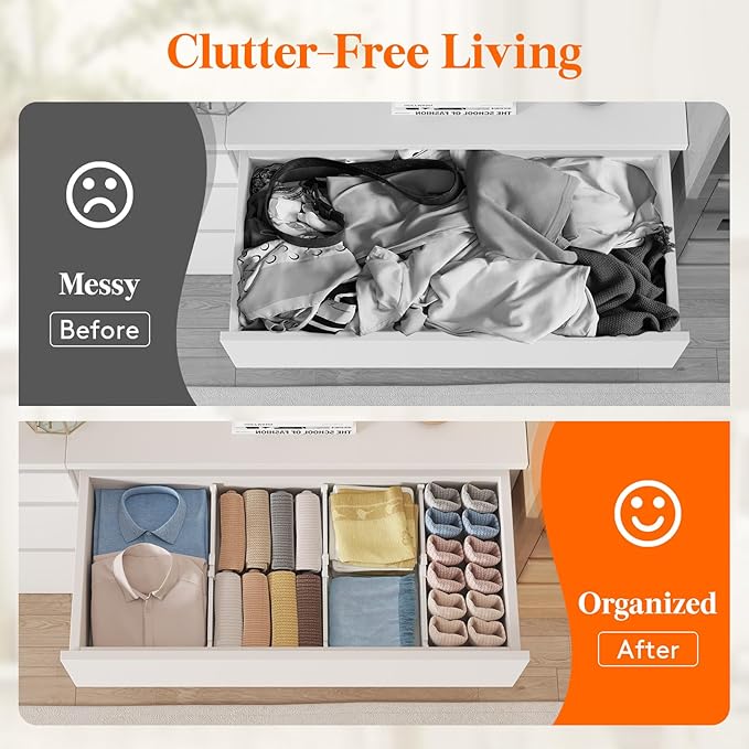 Lifewit 4" Tall 12 Pack Drawer Dividers, 27-42cm/10.5-16.5" Expandable Drawer Divider for Clothes, Adjustable Dresser Drawer Organizers, Drawers Separators for Dresser/Bathroom/Closet/Kitchen White