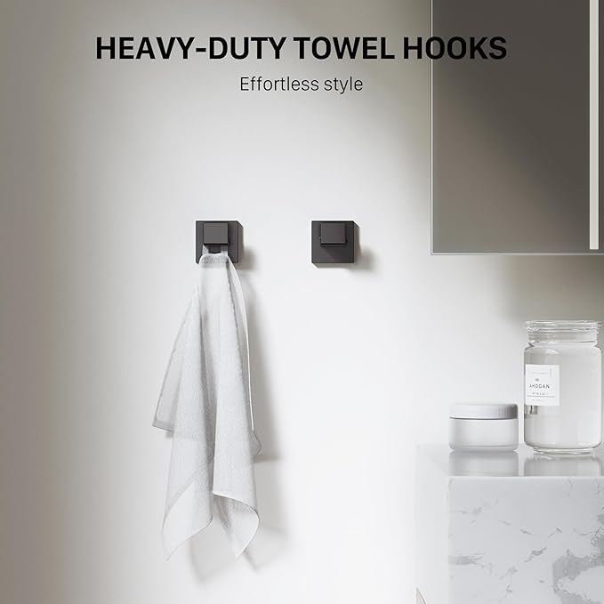 5-Piece 23.6 Inch Matte Black Bathroom Accessories Set, Bathroom Hardware Set, SUS304 Stainless Steel Bath Towel Bar Set, Toilet Paper Holder with Shelf, Towel Hooks, Towel Ring Wall Mounted