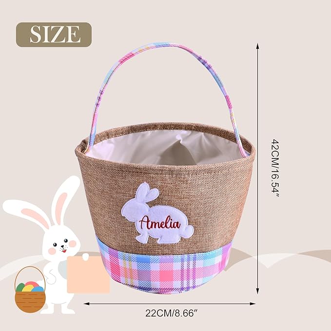 Personalized Name Basket for Boys Girls Easter Bunny Basket for Kids Egg Hunting Easter Basket Gift for Holidays(Pink)