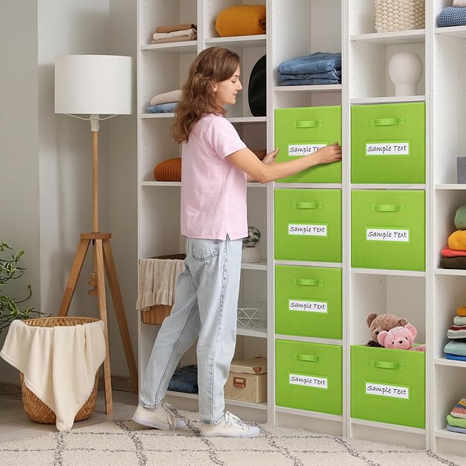 artsdi Fabric storage cubes (8 Pack) 13 Inch Cube Storage Bin, cube organizer bins with 8 Labels Window Cards & a Pen, Foldable cube organizer bins and Storage Box, lime green