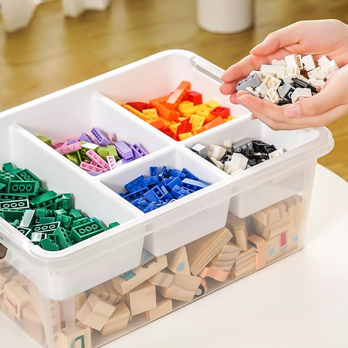 Plastic Storage Box with Removable Tray Craft Organizers and Storage Clear Storage Container for Organizing Bead, Tool, Sewing, Playdoh (White, 2Pack-17QT)