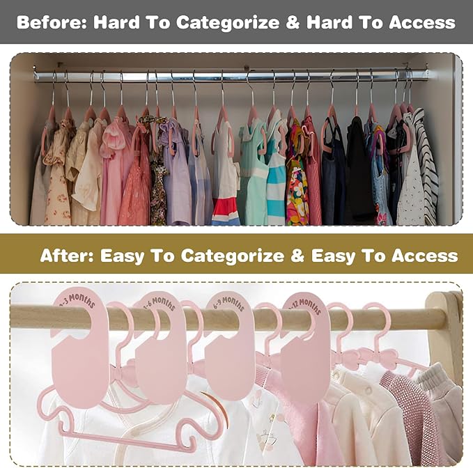 8PCS Baby Clothes Dividers for Closet Baby Closet Dividers Double-Sided Clothes Organizer for Newborn Clothing, Infant to 2T Boy & Girl Pink Nursery Decor