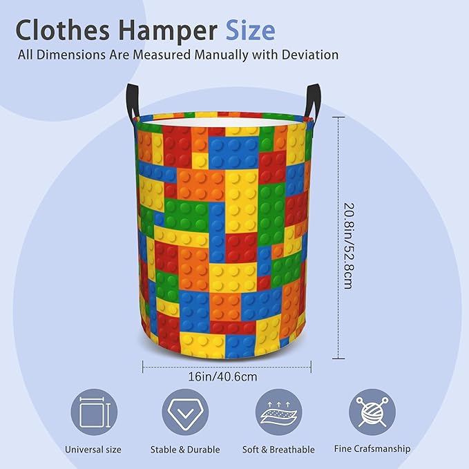 Laundry Basket, Dirty Clothes Basket, Foldable Waterproof Oxford Cloth Storage Basket for Bedroom, Bathroom, Clothes,Large Storage Basket Home Decoration(Colorful Building Blocks)