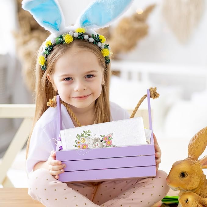 2Pcs Easter Hand Towels Floral Bunny Cotton Embroidered Bathroom Towel Spring Flower Rabbit Absorbent Bath Towels for Drying Cleaning Cooking, 29.5 x 13.7 Inch