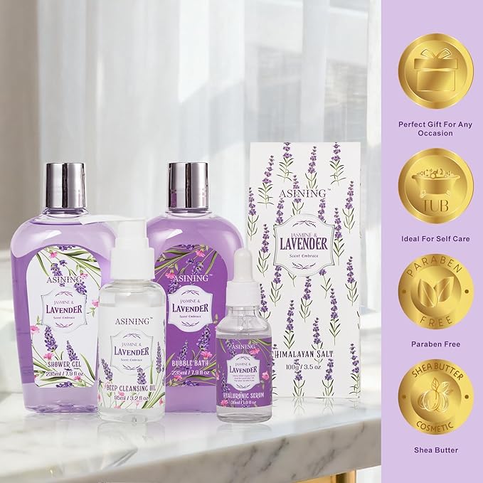 Bath Gift Set for Women, 19 Pcs Skin Care Set Lavender & Jasmine Scent XL Spa Gift Basket for Birthday, Mother's Day, Valentine's Day, Christmas, Home Spa Kit, Birthday Gift Basket Bath & Body Care