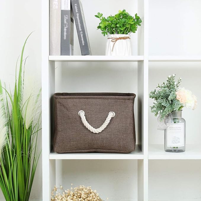 uxcell Fabric Storage Basket with Dual Handles, Collapsible Storage Bins for Toys Laundry Clothes Storage, Home Organizer for Bedroom Office Closet Chocolate Color Medium