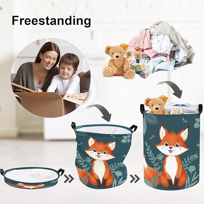 Clastyle Cute Woodland Animal Laundry Basket Kids Clothes Book Storage Basket Gift Toy Box for Bedroom Decor,Fox,36x45 cm