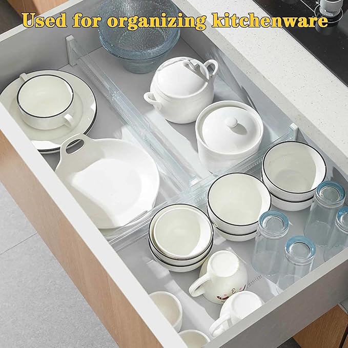 4 Pack Drawer Dividers for Clothes, 3.15" High 11.34"-19.69" Adjustable Expandable Dresser Drawer Organizer, Clear Plastic Separators for Dresser, Baby Clothing, Underwear, Cosmetic