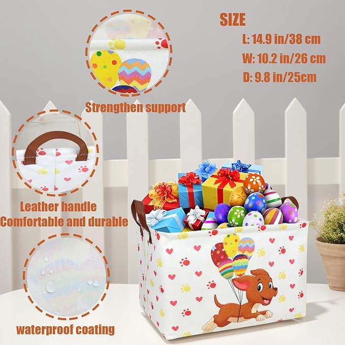 Large Easter Basket for Empty Kid Rectangular Cute Easter Gift Storage Basket Bunny Eggs Décor (Dog)