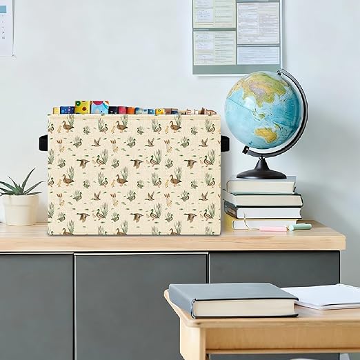Mallard Duck Nursery Storage Bins Box with Handles, Rustic Country Duck and Duckling Laundry Basket Hamper Collapsible Clothes Toys Organizer for Kids Boys Room Playroom Bathroom