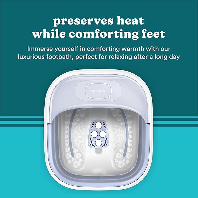 HoMedics Smart Space Essential Collapsible Footbath, Invigorating Bubble Massage, Heatkeep Technology, Patented Collapsible Design, Safety-Lock System, Safe for Bath Salts, Bath Salts Included