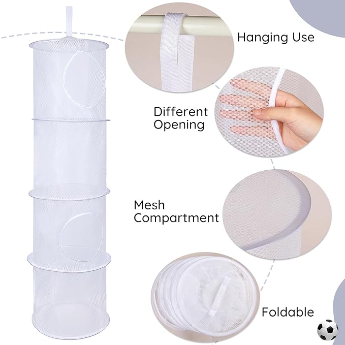 Basumee Stuffed Animals Net or Hammock 2 Pcs Stuffed Animals Storage Toy Net Hammock for Plushies Storage Organizer Mesh Kids Girls Room Decor, White, 4 Tiers