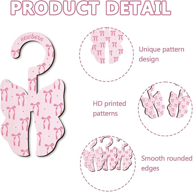 Baby Clothes Dividers for Closet - Set of 8 Wooden Baby Size Closet Dividers Newborn to 24 Months, Newborn Organizer for Girls, Delicate Butterfly Bow Baby Nursery Decor Kit Newborns Gift Baby Shower