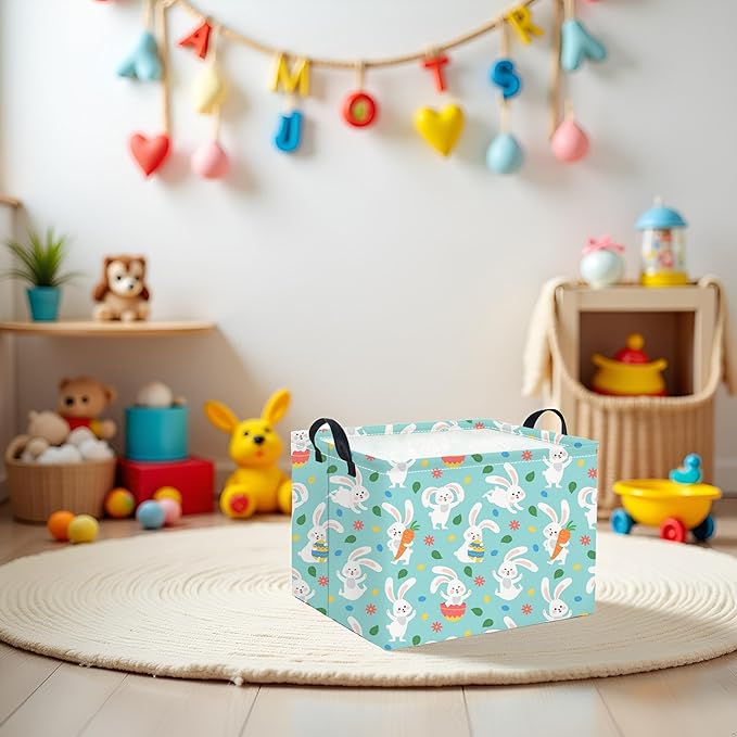 HIYAGON Rectangular Easter Basket for Kids Baby Easter Basket for Boys and Girls Cute Toy Storage Organizer Bin Box Room Decor(Line Easter Egg)