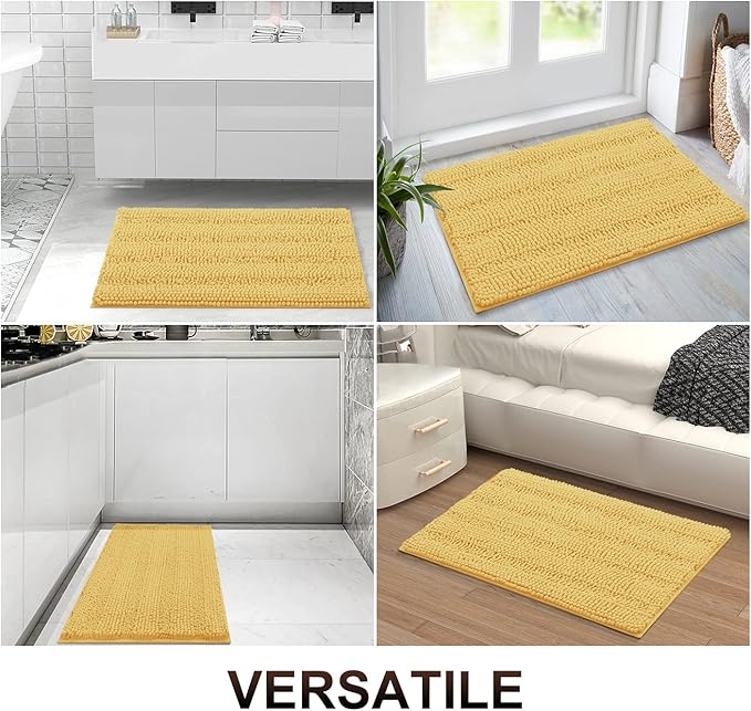 Grandaily Chenille Striped Bathroom Rugs 59x24, Extra Thick and Absorbent Bath Mats, Non-Slip Soft Plush Shaggy Shower Carpet, Machine Wash Dry, Bath Rug for Bathroom, Yellow