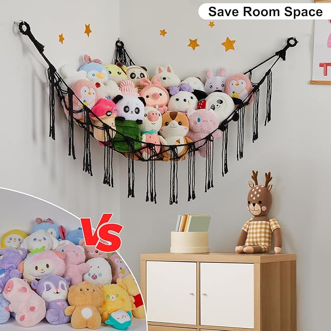 Unicorn Castle Stuffed Animals Hammock Net Toy Storage Organizer, Stuffed Animals Storage Toy Holder Boho Macrame Hanging for Nursery Room Decor