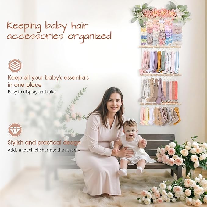 POVETIRE Headband Holder Hair Bows Organizer for Girls, Hair Accessories Display Storage Wall Hanging Decor for Baby Nursery Toddler Girls Room