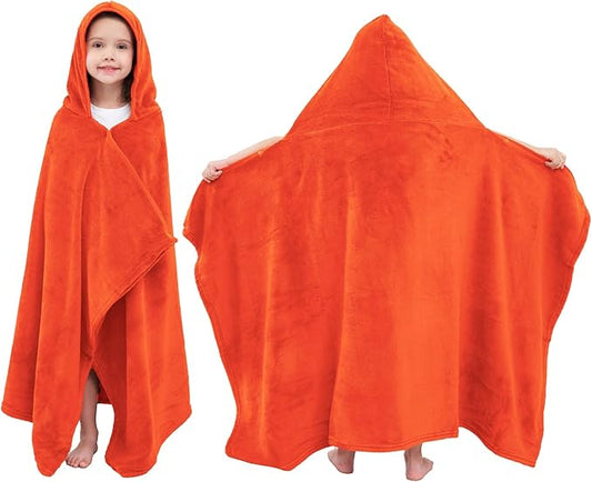 Hiturbo Kids Hooded Bath Towel: Soft Plush Pool Beach Fleece Towel Blanket - 50"x30" Toddler Towels Wrap for Boys Girls 3-12 Years (Orange)
