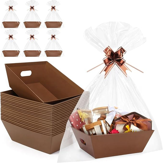 20PACK Baskets for Gifts Empty, 10x12”Thick Brown Gift Basket with Handles