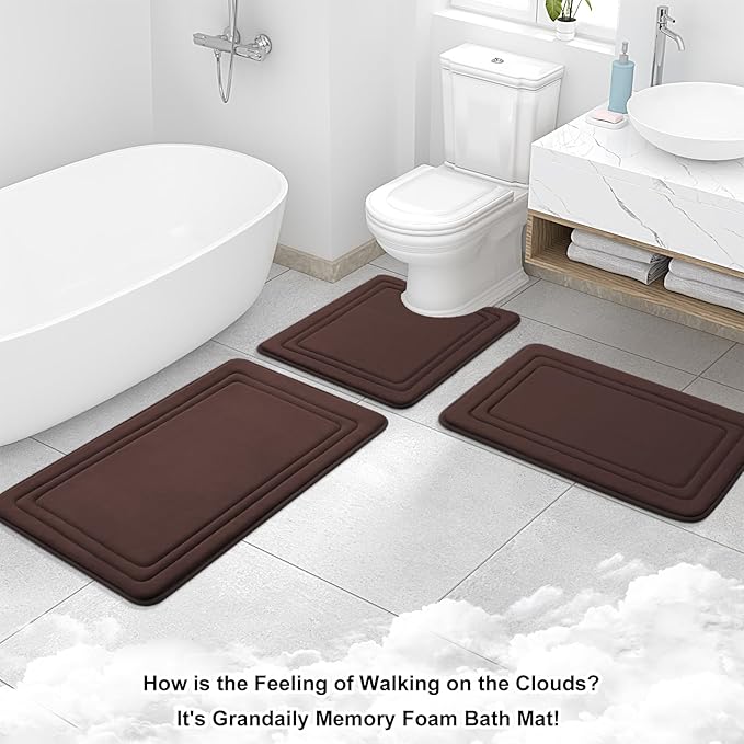 Grandaily Memory Foam Bath Mat Rug 59x20, Ultra Soft, Non-Slip and Absorbent Bathroom Rugs, Machine Wash Dry, Comfortable Bath Carpet for Bathroom Floor, Tub and Shower, Brown