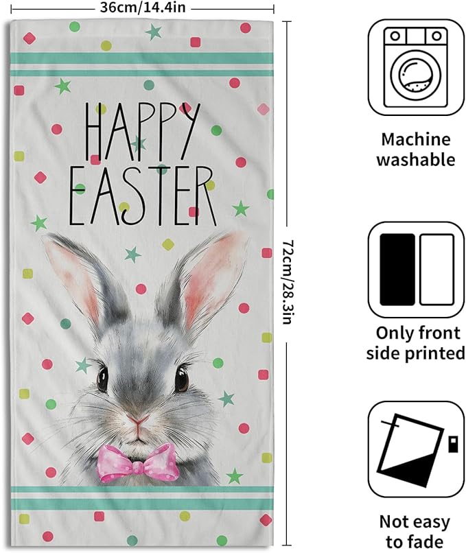 Happy Easter Bath Hand Towels 2 Pack Mr & Mrs. Rabbits Kitchen Tea Dish Towels 14"x28" Cute Bunny Spring Holiday Soft Absorbent Washcloths for Yoga Gym Bath Shower