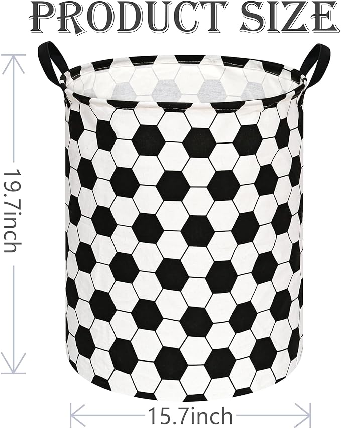 19.7 Inch Round Laundry Clothes Hamper Laundry Basket with Handles,Storage Organizer Bins Laundry Gift Basket for Room, Bedroom Decor (Football)