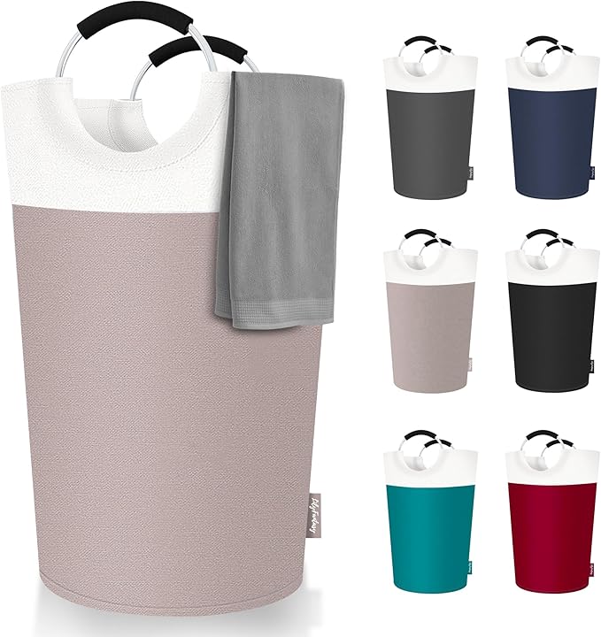 100L Laundry Basket, Collapsible Laundry Hamper with Padded Handles, Waterproof Laundry Bag, Tall Clothes Hamper Stand Up Well, Foldable Laundry Baskets for Easy Storage(Khaki)