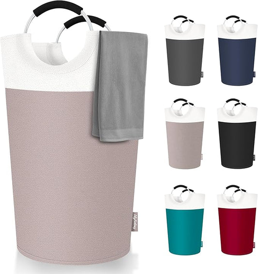 100L Laundry Basket, Collapsible Laundry Hamper with Padded Handles, Waterproof Laundry Bag, Tall Clothes Hamper Stand Up Well, Foldable Laundry Baskets for Easy Storage(Khaki)