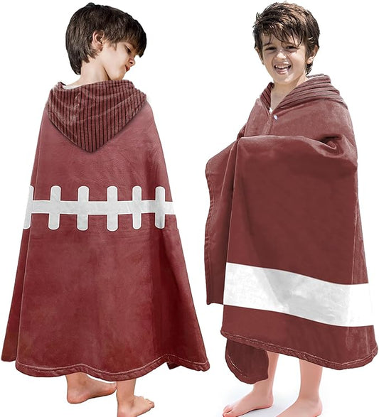 Hooded Towels for Kids -Toddler Beach Towel- Super Absorbent & Quick Dry 100% Cotton 30x50 Inch - to Kid Ages 3-10-Rugby Pattern Design