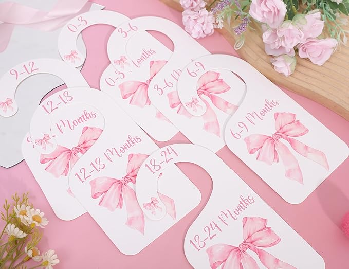 Bow Nursery Closet Dividers - Bow Baby Shower,Girl Closet Dividers,Baby Girl Closet Organizer with Bow,Newborn to 24 Months for Home Nursery (Pink)