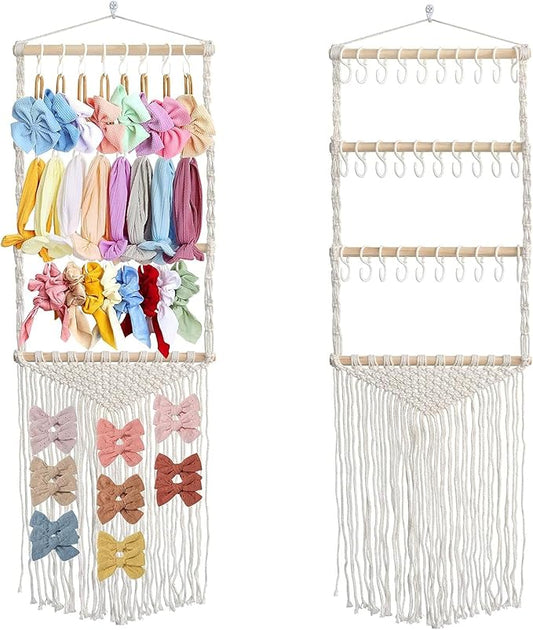 YOcity Headband Holder Organizer for Girls Baby Hair Bow Holder Hair Clips Accessory Organizer Macrame Hanging Decor for Nursery Baby Toddler Girls Room S