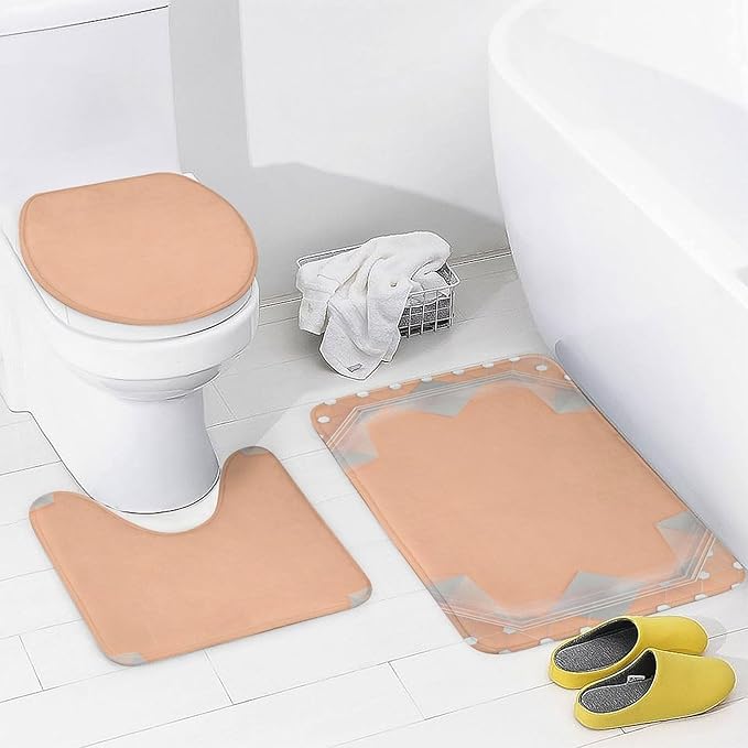 4 Piece Bathroom Rug Set with Shower Curtain, Non-Slip Bath Mat Toilet Cover Set, Irregularities Bathroom Rug Sets