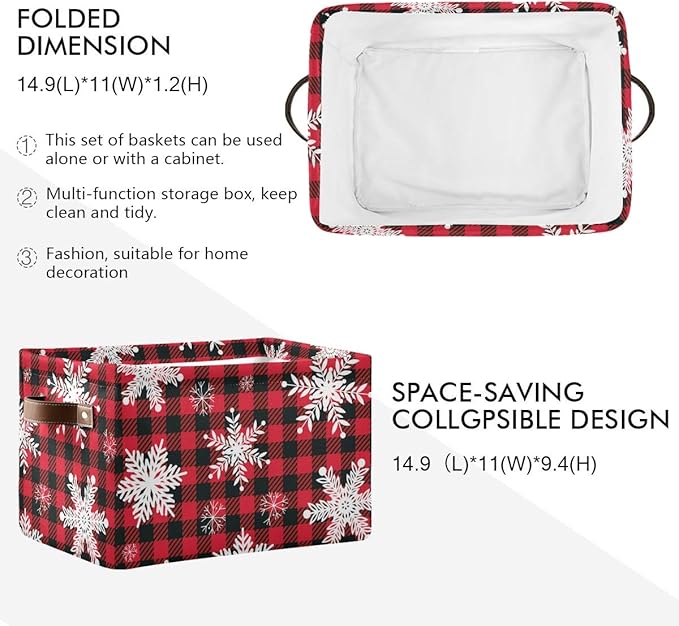 DOMIKING Rectangular Christmas Storage Bin Snowflakes Christmas Basket with Handles - Nursery Storage, Laundry Hamper, Book Bag, Gift Baskets
