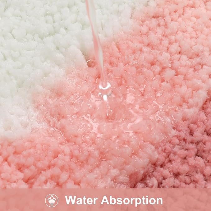 HAOCOO Pink Bathroom Rug Runner, 24x59 Inch Soft Non Slip Bath Rugs for Bathroom, Microfiber Absorbent Washable Irregular Shaped Rug Floor Mat for Bedroom Bathtub Tub Shower