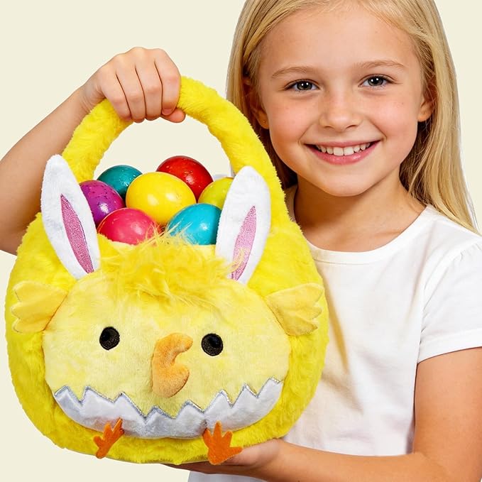 2026 chick Plush Baskets Easter Basket, Easter Egg Hunt Buckets, Easter Decorations Indoor Outdoor, Cute Easter Gifts for Kids, Adults, Teens, Toddlers, Girls