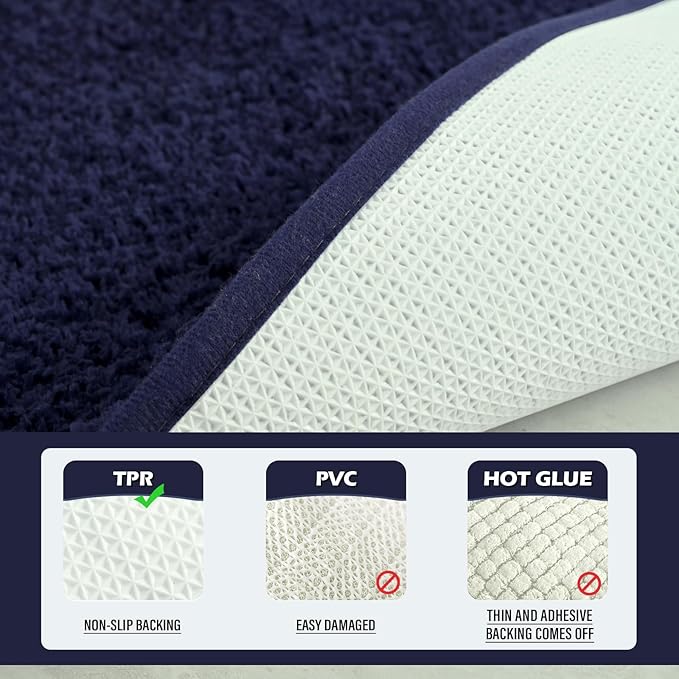 HOMORE Bathroom Rug Set 2 Piece,Soft Absorbent Bath Mats Set,Machine Washable Navy Blue Bath Rug Sets for Bathroom Non Slip,(21"x34"+21"x21") Plush Shaggy U Shape Contour Toilet
