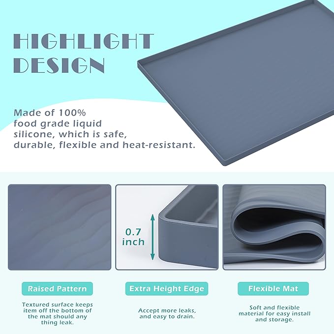 URMONA Waterproof Silicone Under Sink Mat 31'' x 22'' Shelf Liner for Kitchen and Bathroom, Cabinet and Counter Protector, Storage and Organizers, Litter Mat, Pet Cat Puppy Essentials(Black)