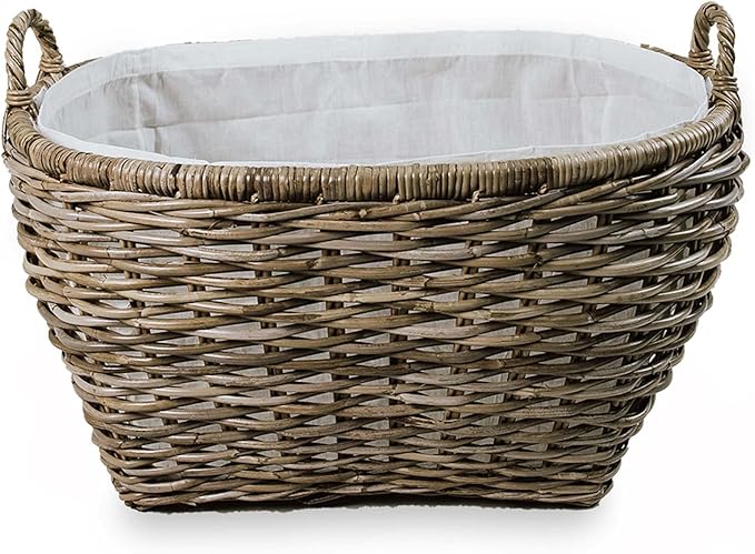 The Basket Lady Oval Kubu Wicker Laundry Basket, 25 in L x 19 in W x 14 in H, Serene Grey