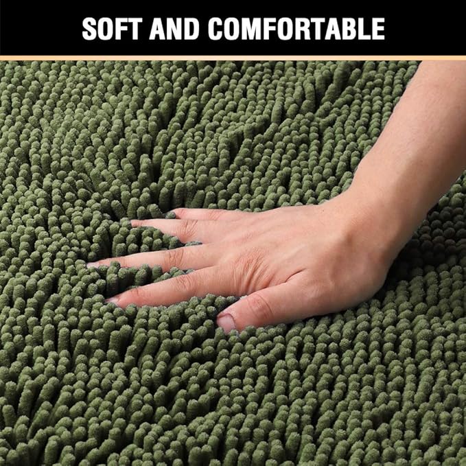 H.VERSAILTEX 20x32 Inch Loden Bath Mat Soft Shaggy Bathroom Rugs Non-Slip Chenille Plush Rugs Luxury Microfiber Washable Bath Rug for Floor Bathroom Bedroom Living Room