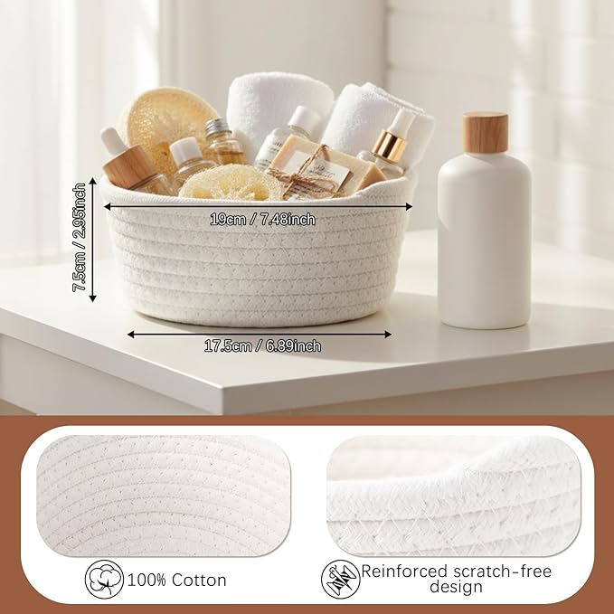Yinkin 12 Pack Small Storage Basket Cute Natural Cotton Rope Woven Basket Tiny Boho Decorative Toy Storage Bin Gift Baskets for Home Organizing, Closet, Shelf, Nursery, Bathroom(Round,Beige)