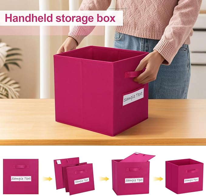 artsdi Fabric storage cubes (8 Pack) 13 Inch Cube Storage Bin, cube organizer bins with 8 Labels Window Cards & a Pen, Foldable cube organizer bins and Storage Box, Dark pink