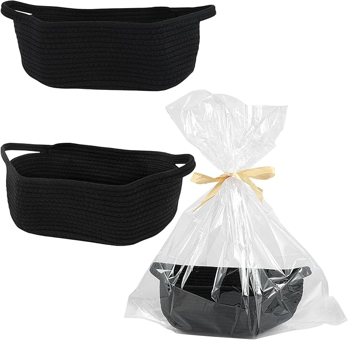 Portable Rope Baskets Small Woven Basket with Bags Baby Toy Basket with Handles Soft Woven Basket for Storage ZHAZHAMO(black)