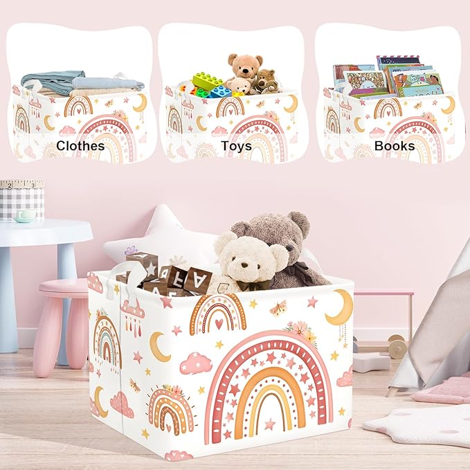 Clastyle Rainbow Baby Laundry Hamper Cloud Kid Storage Basket Women Girl Gift Toy Box Collapsible Clothes Organizer Nursery Bin for Bedroom,Moon,40 * 30 * 30 cm