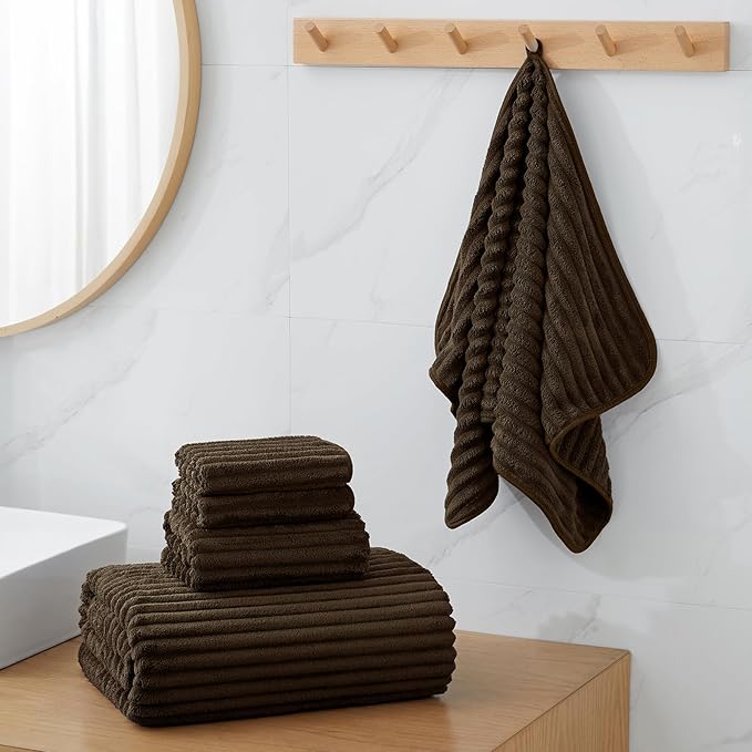6-Piece Bath Towel Set(30"x60"), 2 Large Bath Towel Sheets, 2 Hand Towels and 2 Washcloths - Highly Absorbent Quick Dry Microfiber,Ultra Soft Towel Set for Bathroom (Brown