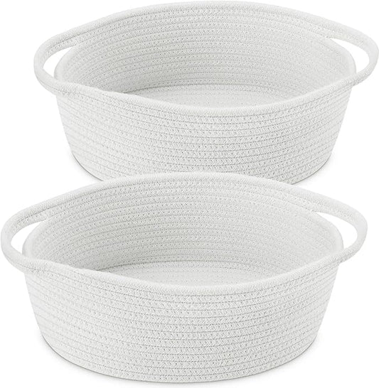 ABenkle Small Basket with Handles, Boho Decorative Rope Woven Dog Cat Toy Storage Bin Shelf Storage Organizer, Easter Christmas Gift Basket, 12"x8"x5", 2 Pack