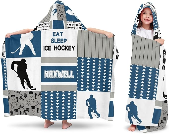 Hooded Bath Towels for Kids, Hockey Sky Blue Personalized Towel for Swimming Robe | Bathing | Beach | Birthday Gifts