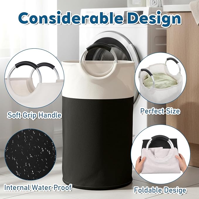 4 Pack 82L Laundry Basket, Waterproof Fabric Clothes Baskets Dirty Clothes Hamper Laundry Bag with Foam-Protected Aluminum Handles for College Dorm Family Bathroom
