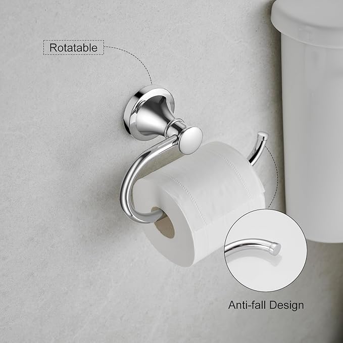 Hoimpro Polished Chrome Towel Ring Toilet Paper Holder Set, 2 PCS Wall Mounted Bathroom Hardware Fixture Toilet Roll Tissue Holder, Hand Towel Bar Towel Rack Bathroom Accessories Set