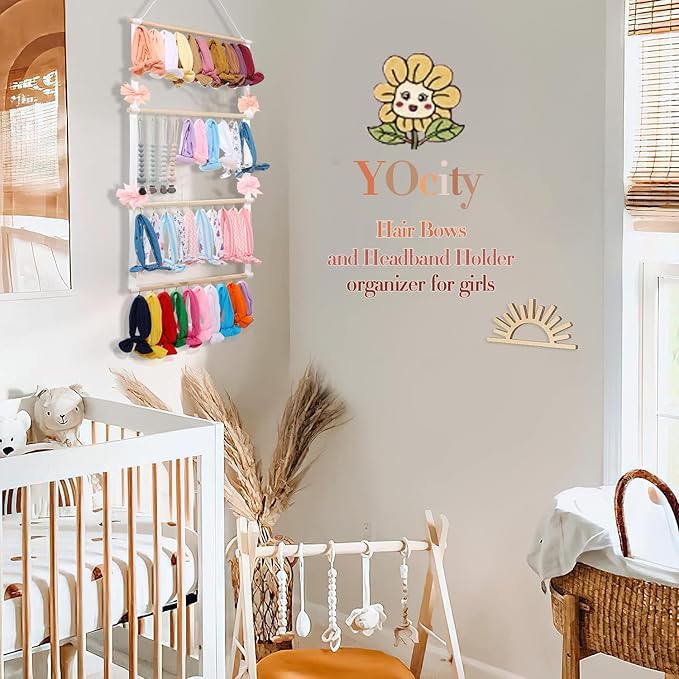 YOcity Baby Headband Organizer for Girl Bow Holder Hair Bow Organizer for Girls Hair Bows Baby Headband Holder for Girls Baby Hair Accessories Storage Wall Hanging Decor(Beige)