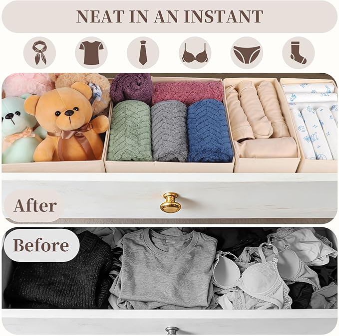 Drawer Organizer Clothes, 16 Pack Dresser Organizer Bins, Foldable Closet Organizers and Storage Fabric Dresser Bins, Shallow Drawer Dividers for Clothing, Underwears, Socks, Tie